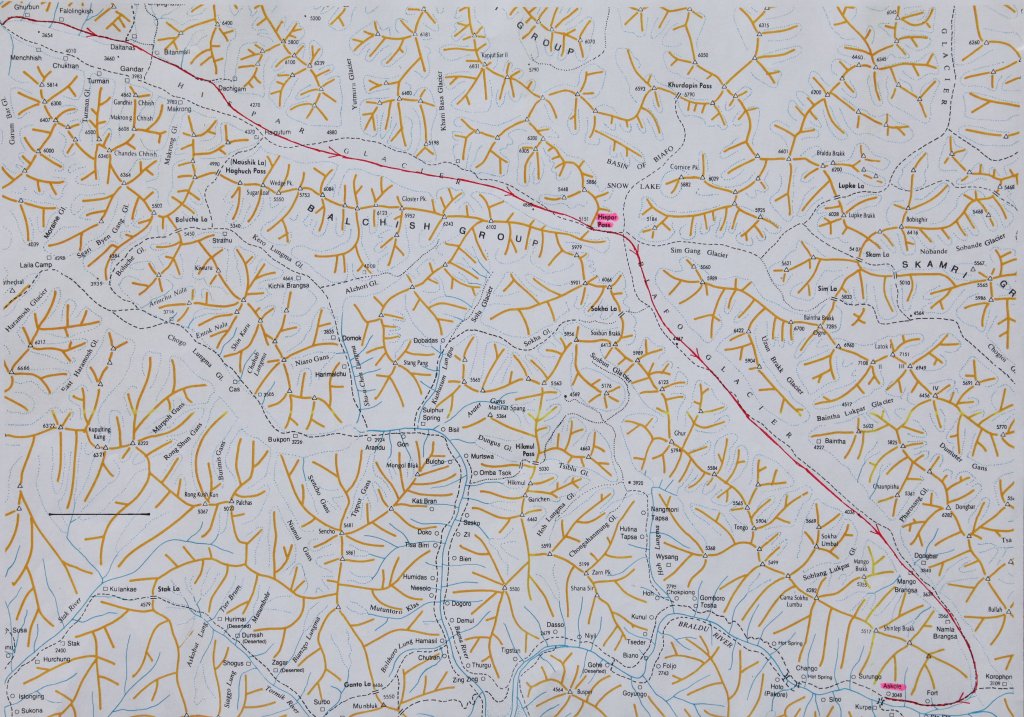 Carte de la traversée Hispar-Biafo de 1987.