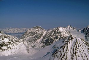 Vue depuis sommet du Jiekkevarri le 16 avril 1989.