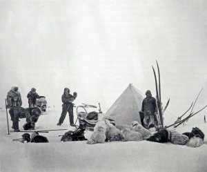 Dernier au revoir de Nansen et Johansen à leurs compagnons avant leur départ vers le Pôle le 14 mars 1895.