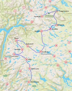 Itinéraire du raid de mars-avril 2014 à travers le Hardangervidda