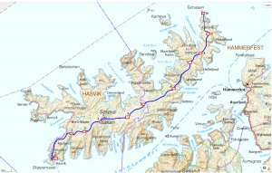 Itin&raire de la traversée de l'île de Sørøya