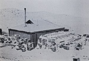 La hutte d'hivernage du cap Royds au début de l'hiver 1908.